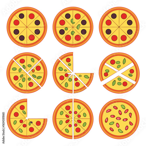 Colorful pizza slices clipart isolated on white background