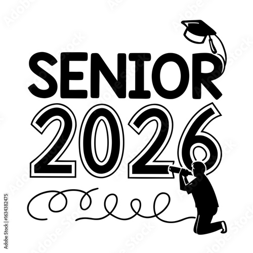 Senior 2026 graduation design isolated on white background with photographer