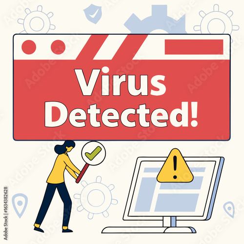 Woman Inspecting Virus Detected Alert on Computer Screen