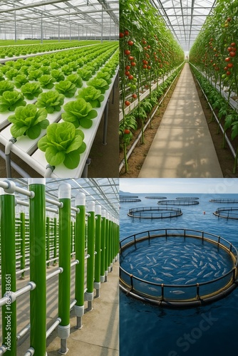 Hydroponic farms, greenhouses, algae, and fish farming.