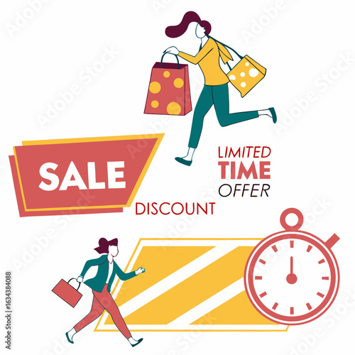 Women Running with Shopping Bags During a Limited Time Sale