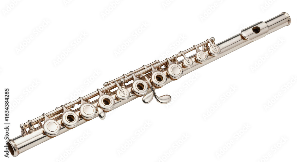 Fototapeta premium Gleaming silver flute against darkness