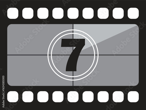 Film countdown screen displaying the number seven, a classic movie element.