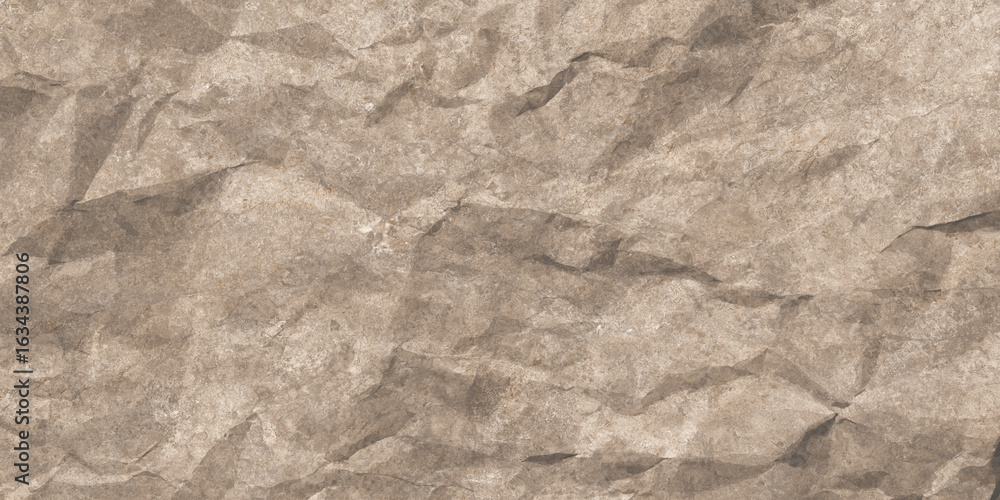 Fototapeta premium Crumpled brown kraft paper texture, vintage wrinkled parchment background, rustic recycled paper surface with creases and shadows