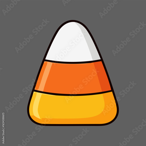 A classic candy corn illustration, an iconic tri-color sweet for Halloween. This festive autumn treat is shown in a simple cartoon style.