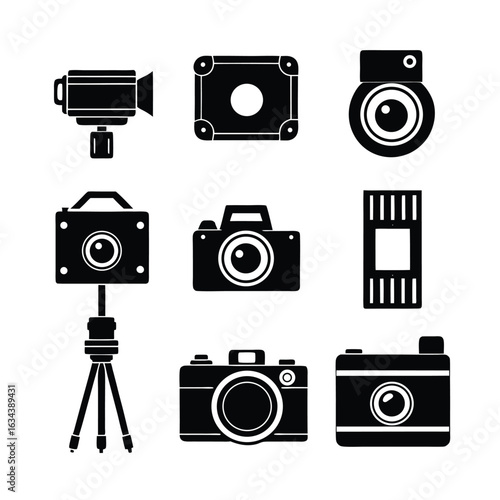 set of vintage cameras icons