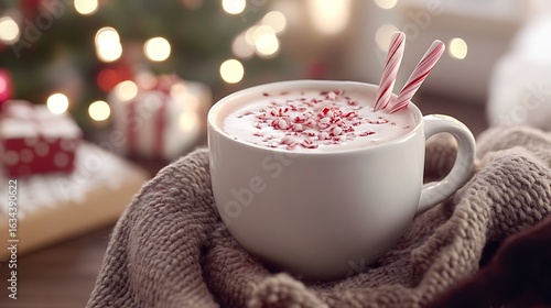 Hot chocolate peppermint christmas winter cozy holiday drink candy cane beverage season celebration mug