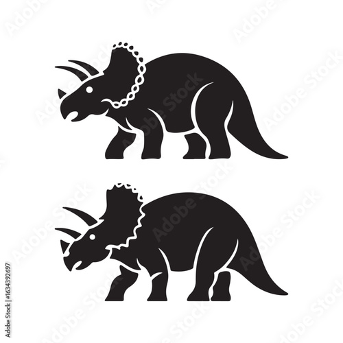 Set of Two Triceratops Dinosaur Silhouette Graphics for Paleontology and Kids Designs