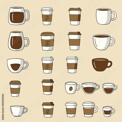 Wallpaper Mural A diverse set of coffee cup and mug icons. Vector illustration collection for cafe and beverage themes. Torontodigital.ca