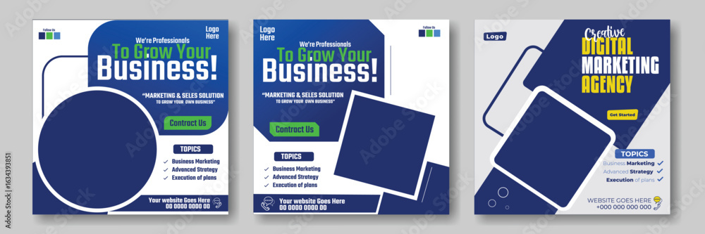 Naklejka premium Digital marketing and SEO Marketing agency business promotion social media post bundle template design