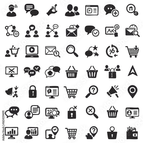A comprehensive set of solid glyph icons for user interface design, business applications, and e-commerce