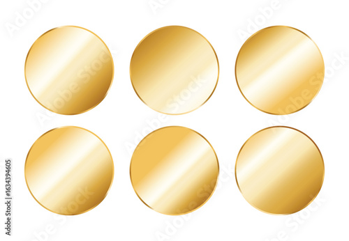 Gold Round Stickers Set Isolated on White