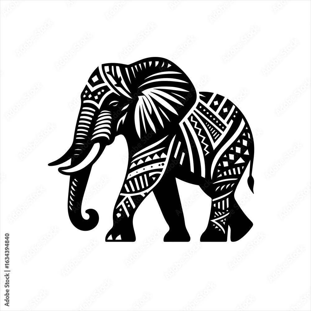 Fototapeta premium Tribal elephant isolated on white background