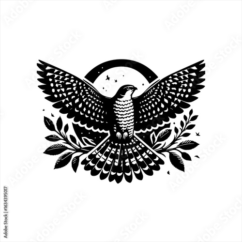 Hawk with spread wings illustration