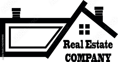 Monochrome real estate company logo featuring a house silhouette. Vector graphic icon for property, construction, and business branding.