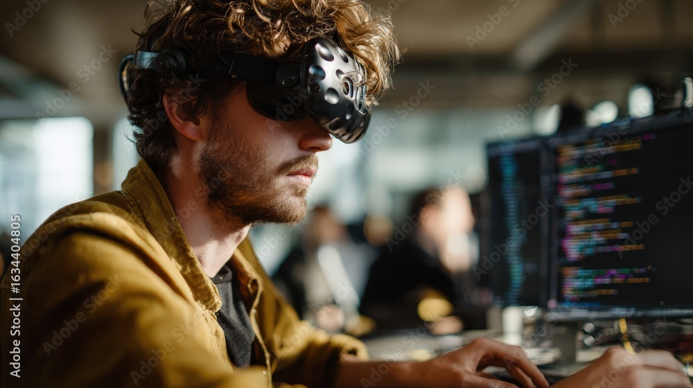 Fototapeta premium Virtual reality development tech lab digital content creation modern environment close-up view innovation insights
