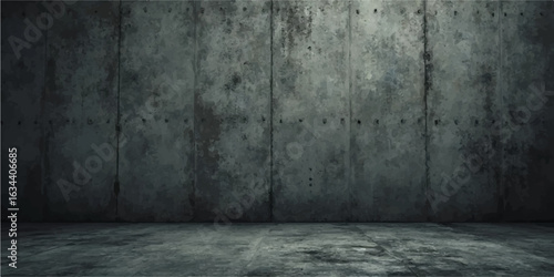 Old dark vintage room with textured concrete and grunge walls wooden floor empty interior space