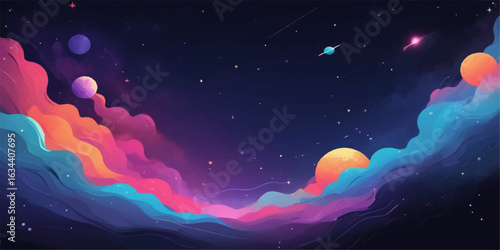 Heart shape in night sky with stars moon and mountains silhouette