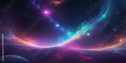 Planet in space with abstract starry galaxy sky background at night