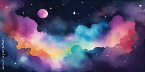 Abstract space background with stars galaxy moon and bright cosmic sky at night