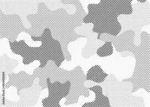 Abstract halftone seamless camouflage pattern. Repeating digital dotted hexagonal camo military texture background. Abstract modern fabric textile ornament. Vector illustration.