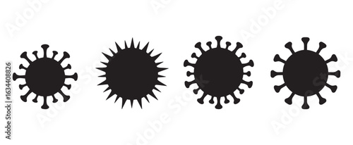 Virus Silhouette Icons with Varied Protrusions – Black Medical Illustrations for Epidemiology and Science Design