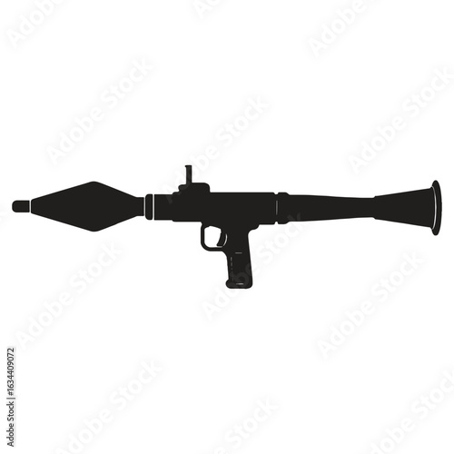 RPG Launcher Silhouette with Conical Warhead – Black Military Weapon Icon for Tactical and Combat Design