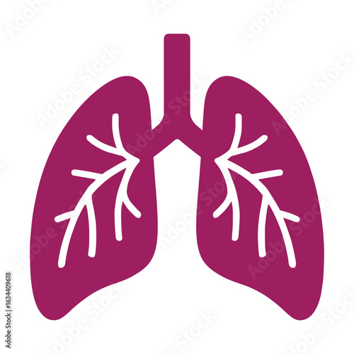 Purple Human Lungs Illustration with White Bronchial Tree – Medical Anatomy Icon for Respiratory Health Design