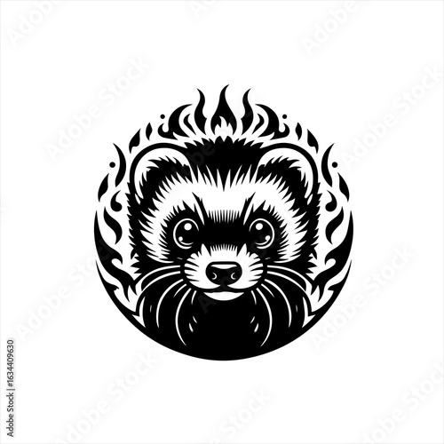 Ferret face with fiery halo