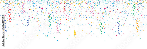 Colorful confetti isolated on white background border frame repeat pattern. Great for a birthday party or an event celebration invitation or decor. Surface pattern design