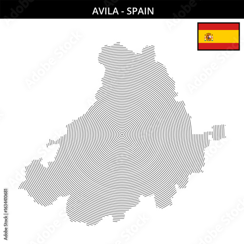 Geographical map of Avila with Spain flag representation
