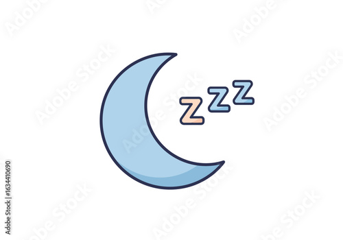 Light Blue Crescent Moon with Zzz Sleep Symbol.