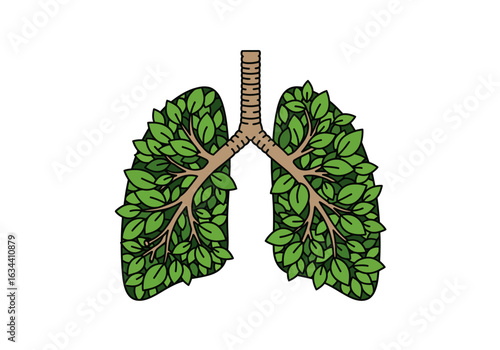 Healthy Human Lungs as Green Tree with Branches and Leaves.