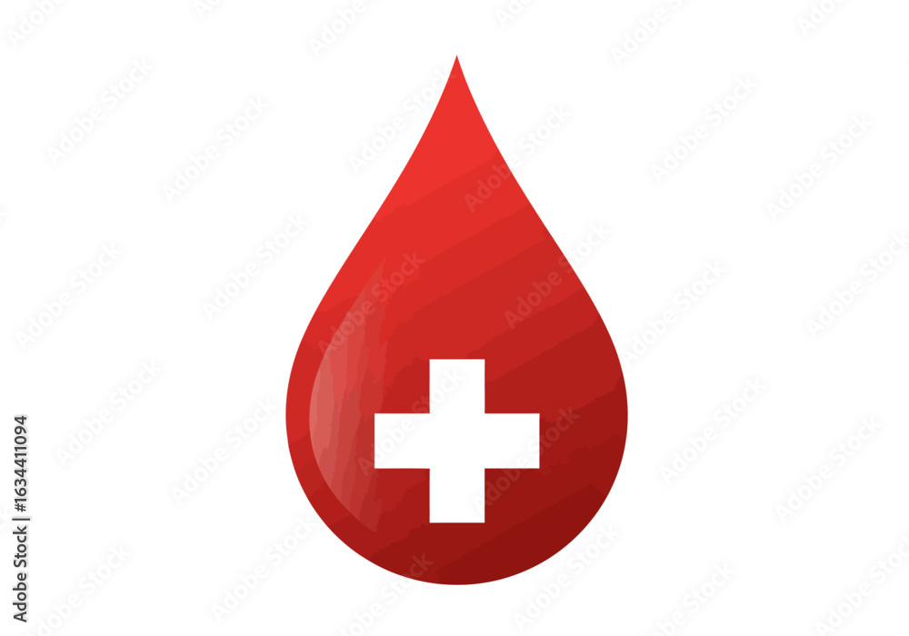 Fototapeta premium Red Blood Drop with White Medical Cross Symbol.