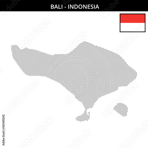 Bali map with Indonesia flag highlighting cultural landmarks