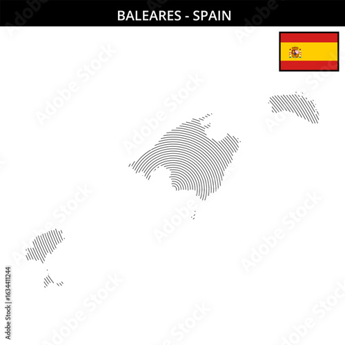 Geographical map of Balearic Islands Spain with country flag