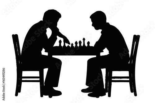 Engaging chess match silhouette evokes strategy, intellect, and thoughtful competition between two players striving for victory in a classic game