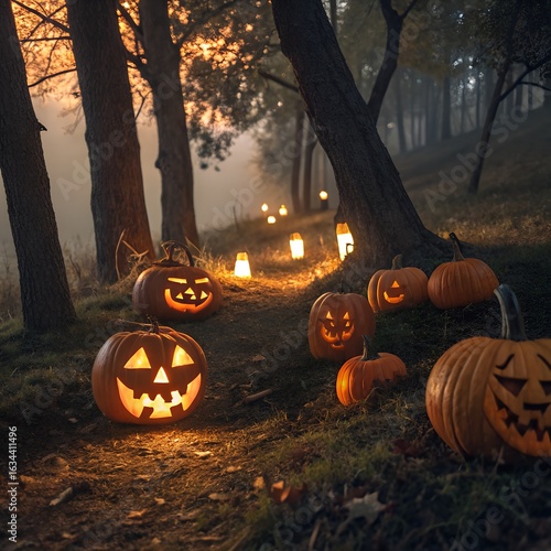 Enchanted Halloween Pumpkin Trail in Mystic Forest