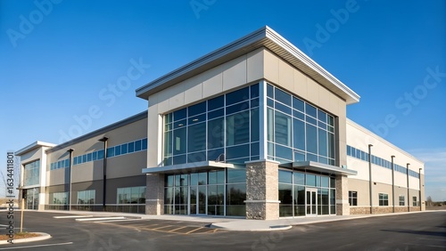 new commercial retail office building with blue