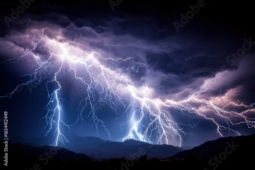 Wallpaper Mural A dramatic lightning storm illuminates the night sky with vivid flashes, creating an awe-inspiring display over mountainous terrain. Torontodigital.ca