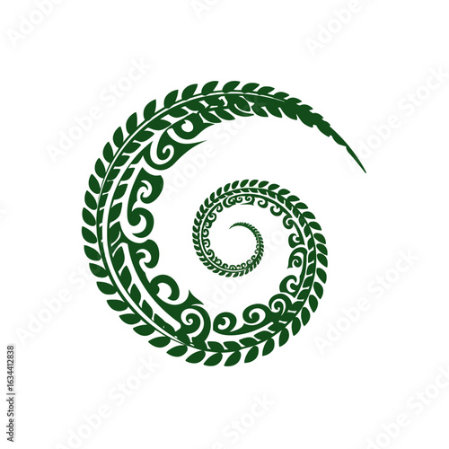 Fern frond spiral stylized tribal pattern maori koru symbol nature growth high quality professional