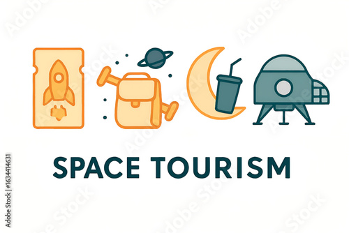 space tourism and advanced concept travel vector icons