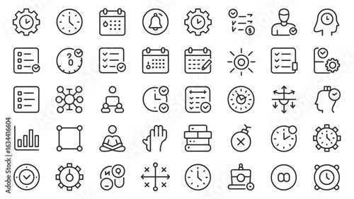 Photo of set of time management line icons isolated on white background for graphic