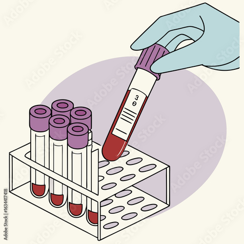 Gloved Hand Adding Blood Sample to Test Tube Rack