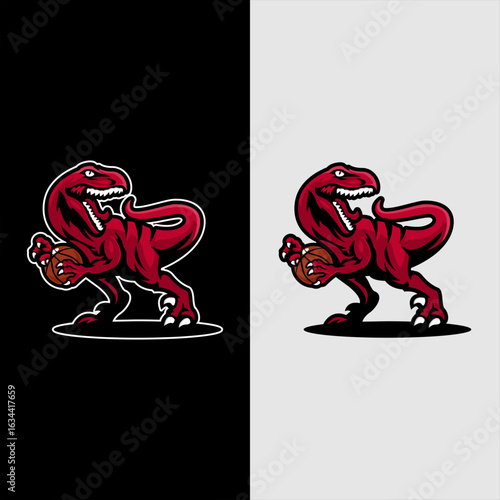 Tyrex mascot design holding a basketball