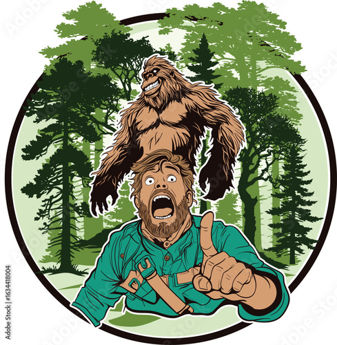 Bigfoot scare in the woods funny cartoon