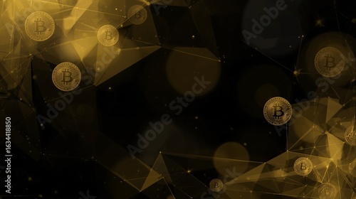 Luxury Geometric Background in Gold and Black with Subtle Bitcoin Symbol Overlay
