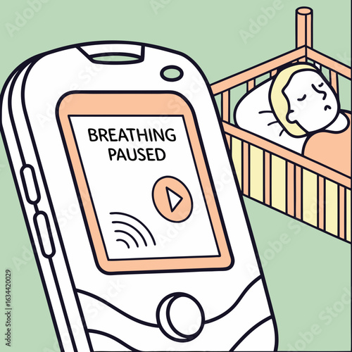 Infant Breathing Monitor Alert on Mobile Phone Screen
