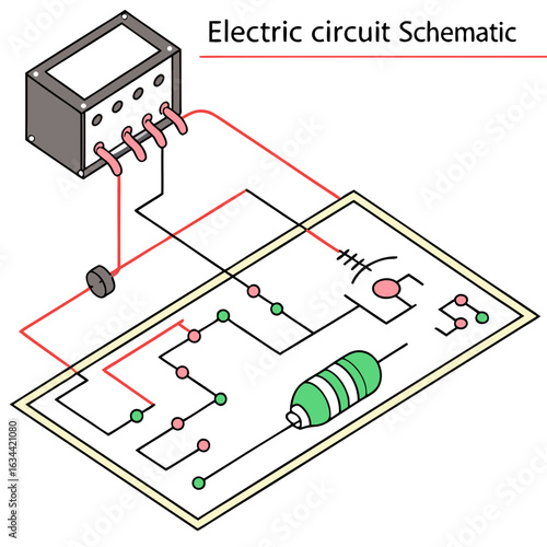 Isometric Illustration of an Electric Circuit Schematic