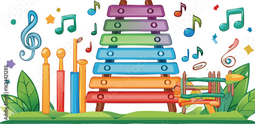 Colorful Music Class Setup with Recorder and Xylophone